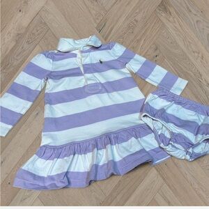 Purple and White Striped Polo Rugby Dress with Bloomers